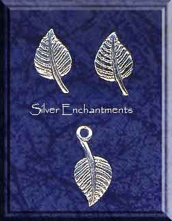 Sterling Silver Leaf Post Earrings and Matching Charm Gift Set 