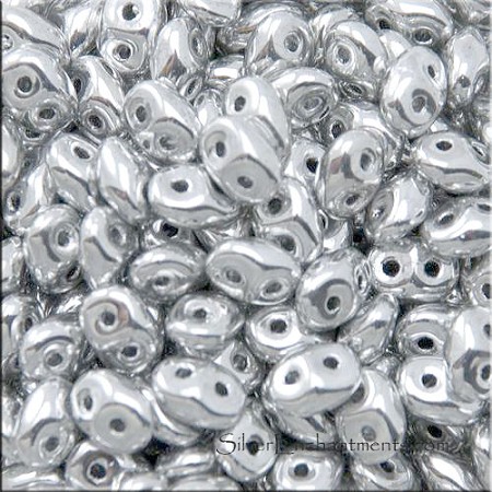 Czech SuperDuo Beads, Metallic Silver 