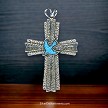 Large Turquoise Inlaid Dove Sterling Silver Cross with Split Bail 